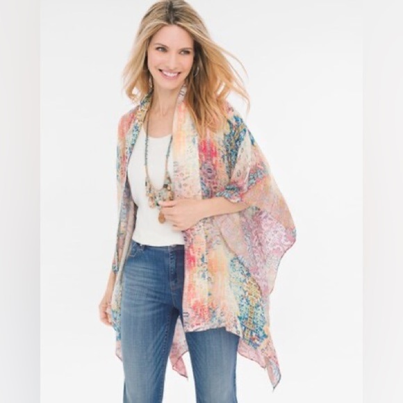 Chico's Tops - Chico’s Multi-Colored Printed Ruana Size Small Medium